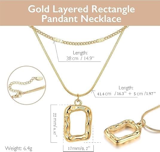 Gold Layered Necklace for Women Trendy Jewelry 14K Real Gold Plated Chunky Chain Stackable Necklaces Dainty Choker Necklaces Rectangle Square Pendant