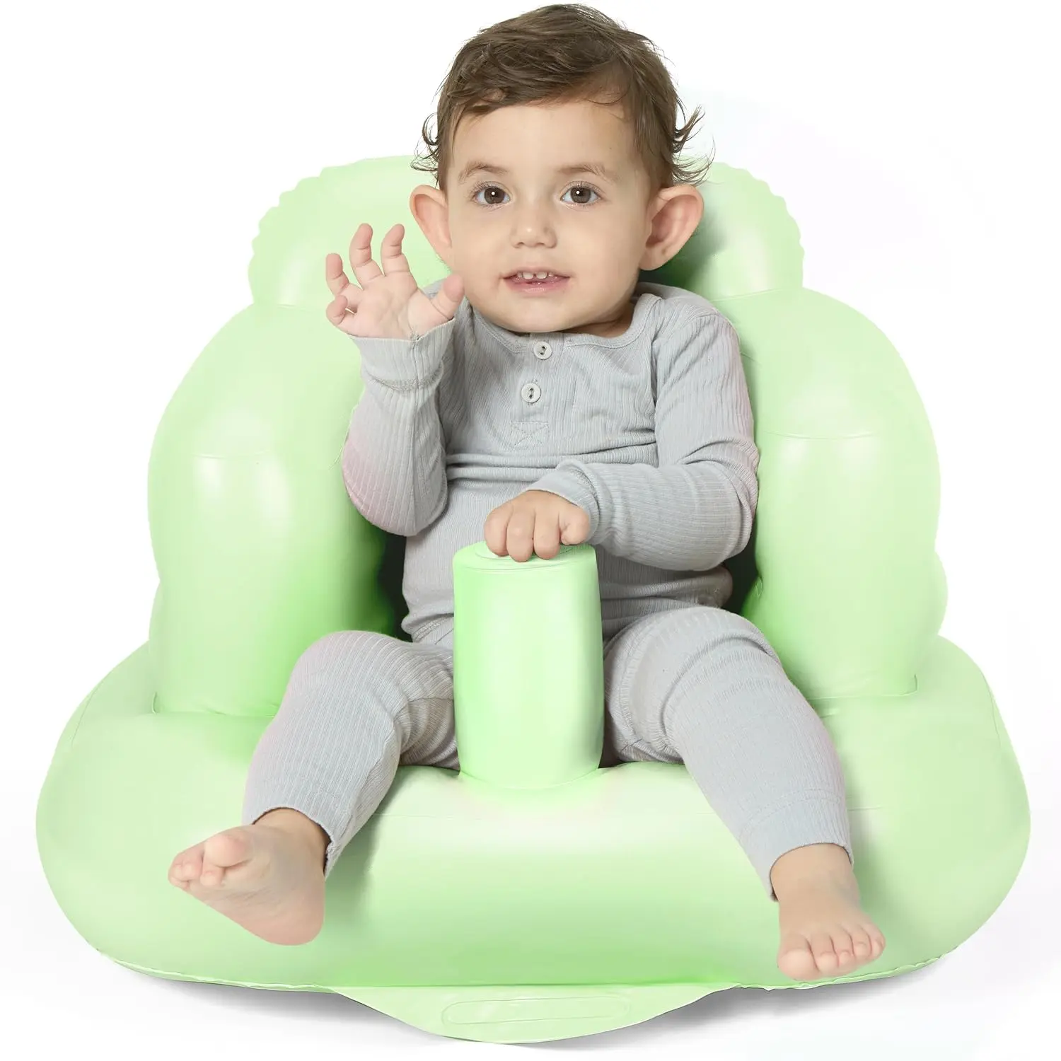 Inflatable Baby Seat  Babies 3+ Months,Infant Floor Seats  Sitting Up,Portable Blow Up Baby Chair with Built in Air Pump, Ideal  Sitting Up and Learning to Play (Grass Green)