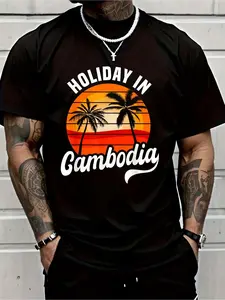 7.5oz Unisex Cambodia T-Shirt, Angkor Wat & Khmer Design, Vintage Travel Tee, Soft Breathable Casual Top, Machine Wash, All Seasons, Gift Idea