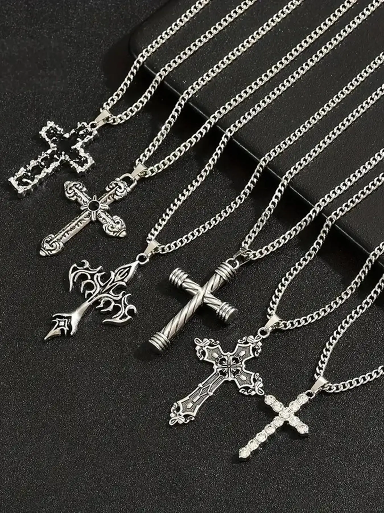 6-Piece Cross Pendant Necklace Set, Vintage Flame Cross Necklaces, Unisex Punk Gothic Jewelry, Perfect Gift for Christmas, Mother's Day, Father's Day