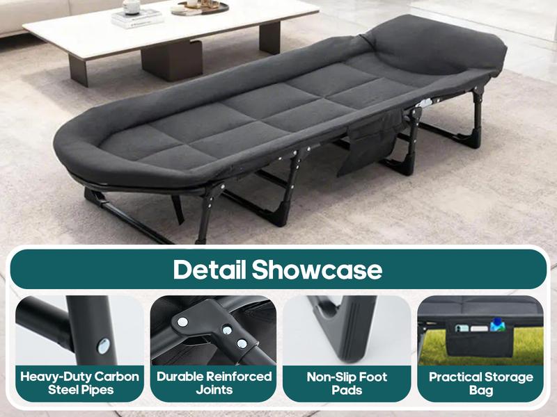 Camping Cot for Adults, 6-Angle Adjustable Folding Camping Bed with Mattress, Lightweight & Portable for Camping, Office, Outdoor, Supports 450 lbs with Carry Bag