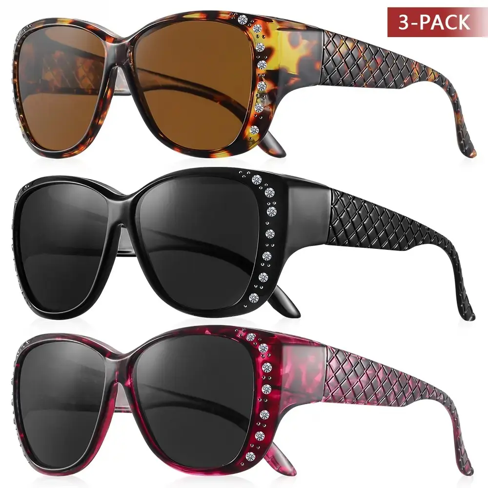 Women's 3-Pack Oversized Over Glasses Sunglasses - Full Rim, UV400 UV Blocking, Prescription-Compatible, Casual, Trendy Fashion Shades for Safe Driving, Female Sports & Outdoor Eyewear, Uv Blocking Sunglasses, Daily Wear, Fashion Sunnies, Styling Sunglass