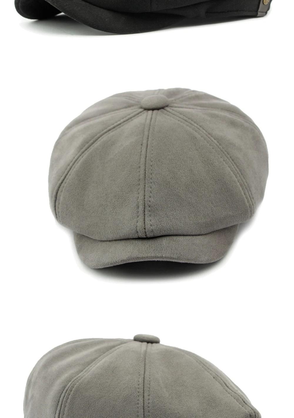 HT4580 Berets Men Women Hot Sale Suede Beret Cap Solid Octagonal Flat Cap Male Female Autumn Winter Hat Artist Painter Beret Hat