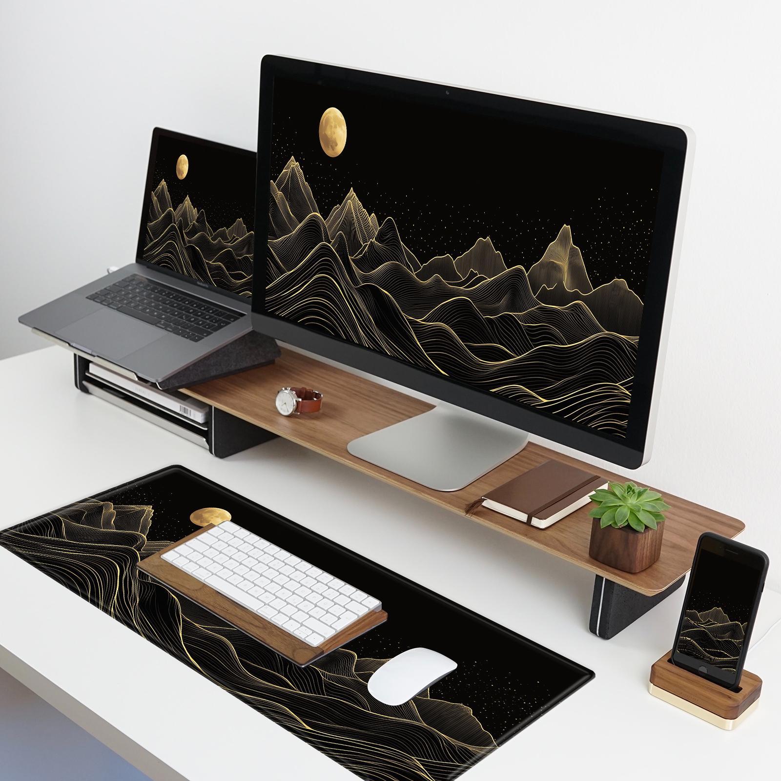 Mountain Pattern Mouse Pad, 1 Count Large Stable Rubber Base Mouse Pad with Stitched Edges, Keyboard Mouse Mat Desk Pad for Work, Game, Office, Home