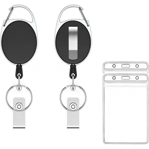 Badge Reels with Belt Clip,Retractable Key Card ID Holder,Strong Keychain Extender with 2-Vertical Style Clear ID Card Holders (2Pack)