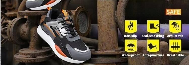 Breathable mesh safety shoes for men, lightweight and comfortable work shoes, slip-resistant, color block Indestructible
