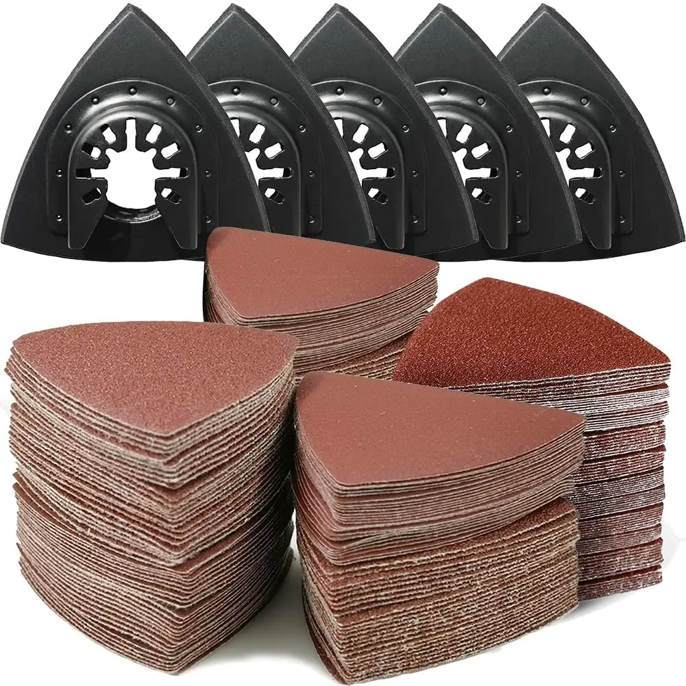 130 count Oscillating Tool Detail Sanding Pads Kit, 5 count Triangle Sanding Pads, 125 count Sandpaper, 60/80/120/180/240 Grits Hook & Loop Multitool Sandpaper for /Plaster Other Surfaces Polish Sanding