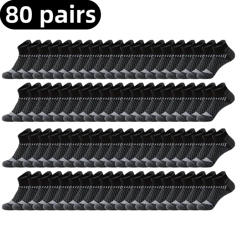 Unisex Solid Colors Crew Socks (80 Pairs) - Machine Washable, Polyester, Summer Thin, No-Wash Design, Anti-Odor, Sweat-Absorbing, Breathable, Soft Fabric, Seamless, Multipack for Daily Wear (Sports & Outdoor Accessories)