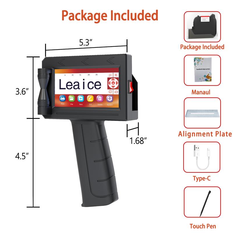 Handheld Inkjet Printer, 0.5 Inch Nozzle, Portable Inkjet Printer Gun for Text QRCode Barcode Production Date Time Logo Batch Number Print on Metal Wood Glass Cloth Carton Plastic