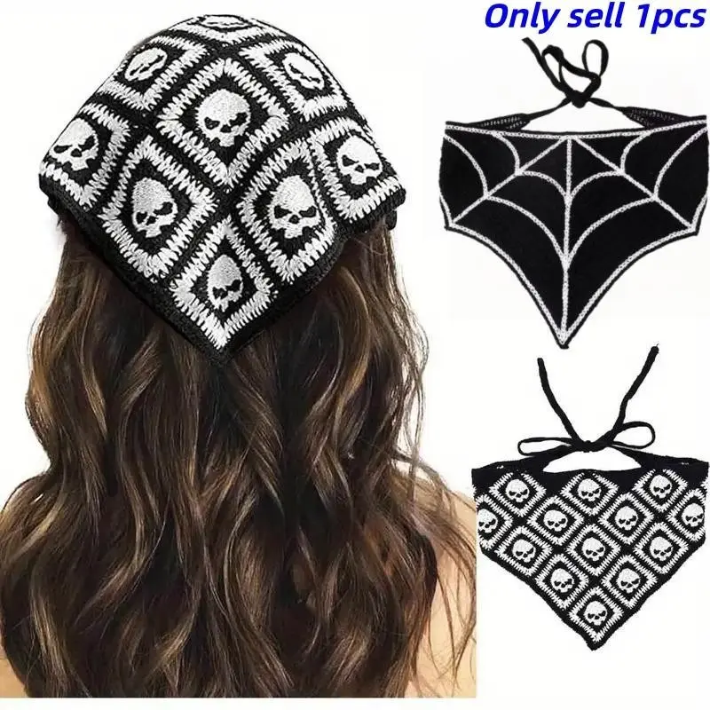 Gothic Skull and Spider Web Headband, Lace Hair Band with Ribbon Bow, Halloween Accessory, Photo Prop, Daily Wear, Festival Decor