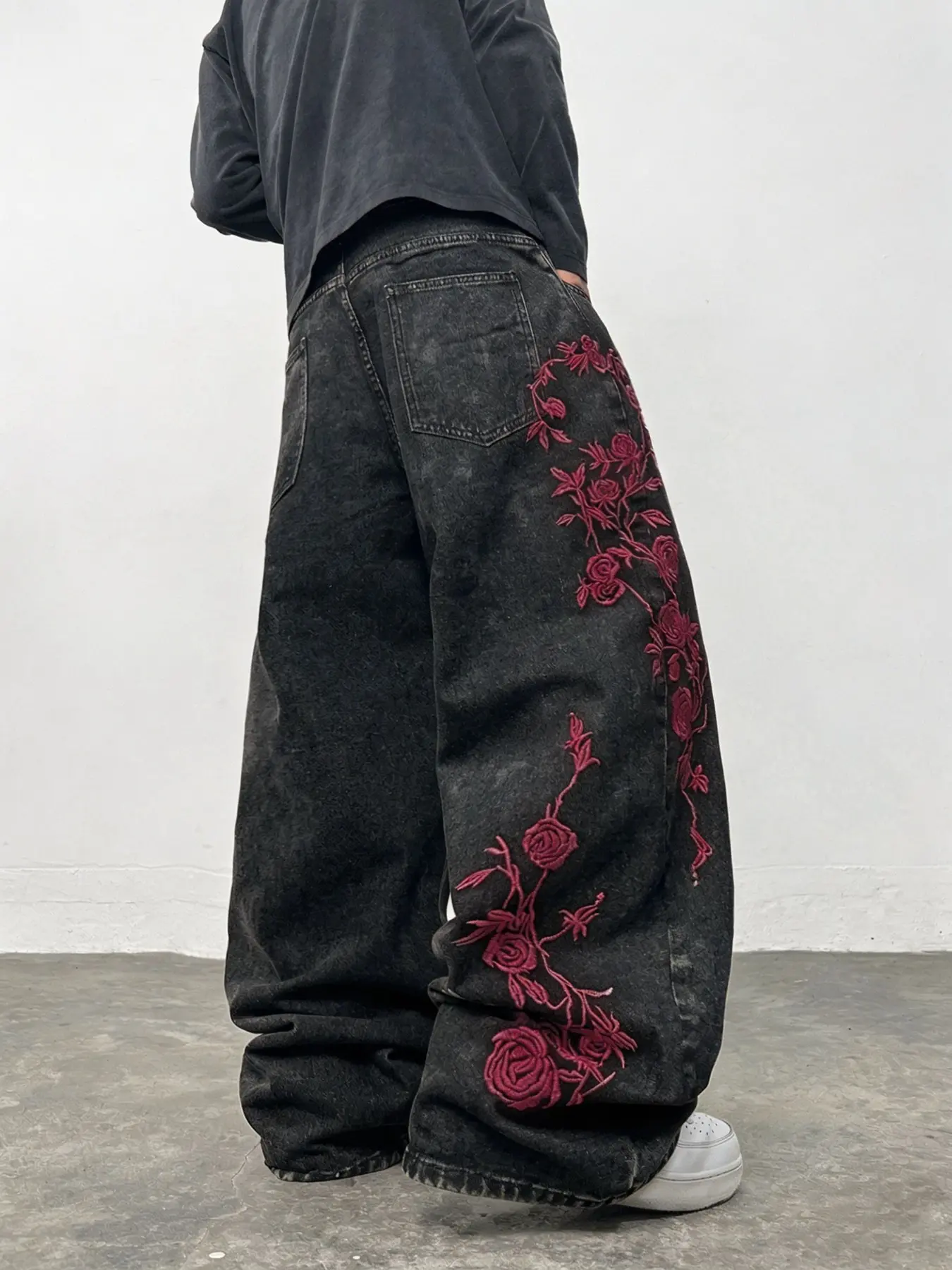 Men's Embroidered Loose Fit Wide Leg Jeans, Washed Denim, Fashion Casual Denim, Street Hip Hop Y2K Fashion, Daily Commute, Gift Ready, Multiple Sizes