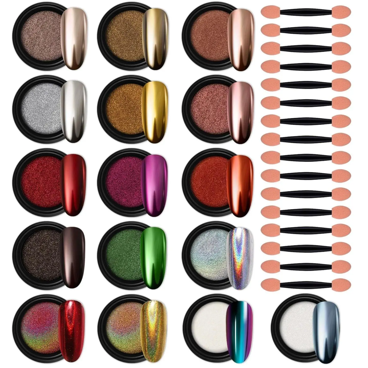 16-Color Chrome Nail Powder Kit - Shimmering Pigment Set with Holographic, Mirror, Aurora, and Pearl Effects for UV Gel, Acrylic, and Natural Nail Art, 16 Colors Chrome, Uv Gel Nails