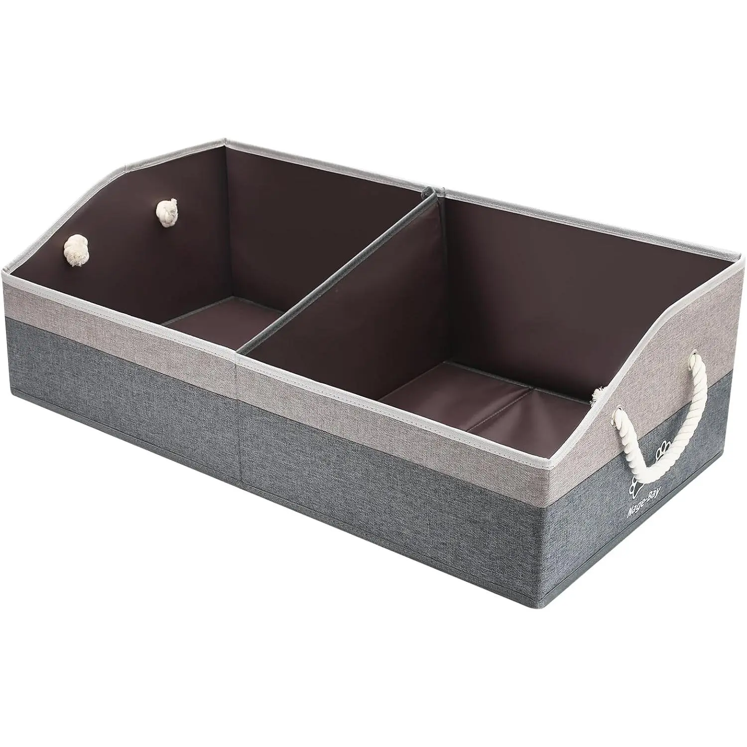 Large Dog Toy Basket with Handle, Foldable Dog Toy Box for Living Room Area , 28.5" Basket for Dog's Supplies, Organizer and Storage with Hard Board, Anti-Slip for Pet Toys (Gray, Large 28.5"×15")