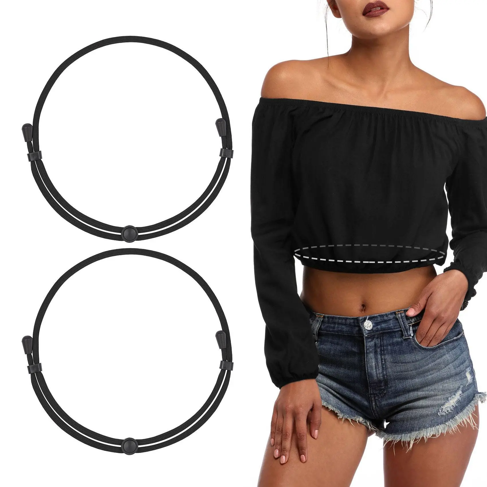 JASGOOD 2Pack Tuck Band Tool for Women Elastic Stretch Belts Tucking Shirts Sweater Cropping Belt Adjustable Crop Band for Top