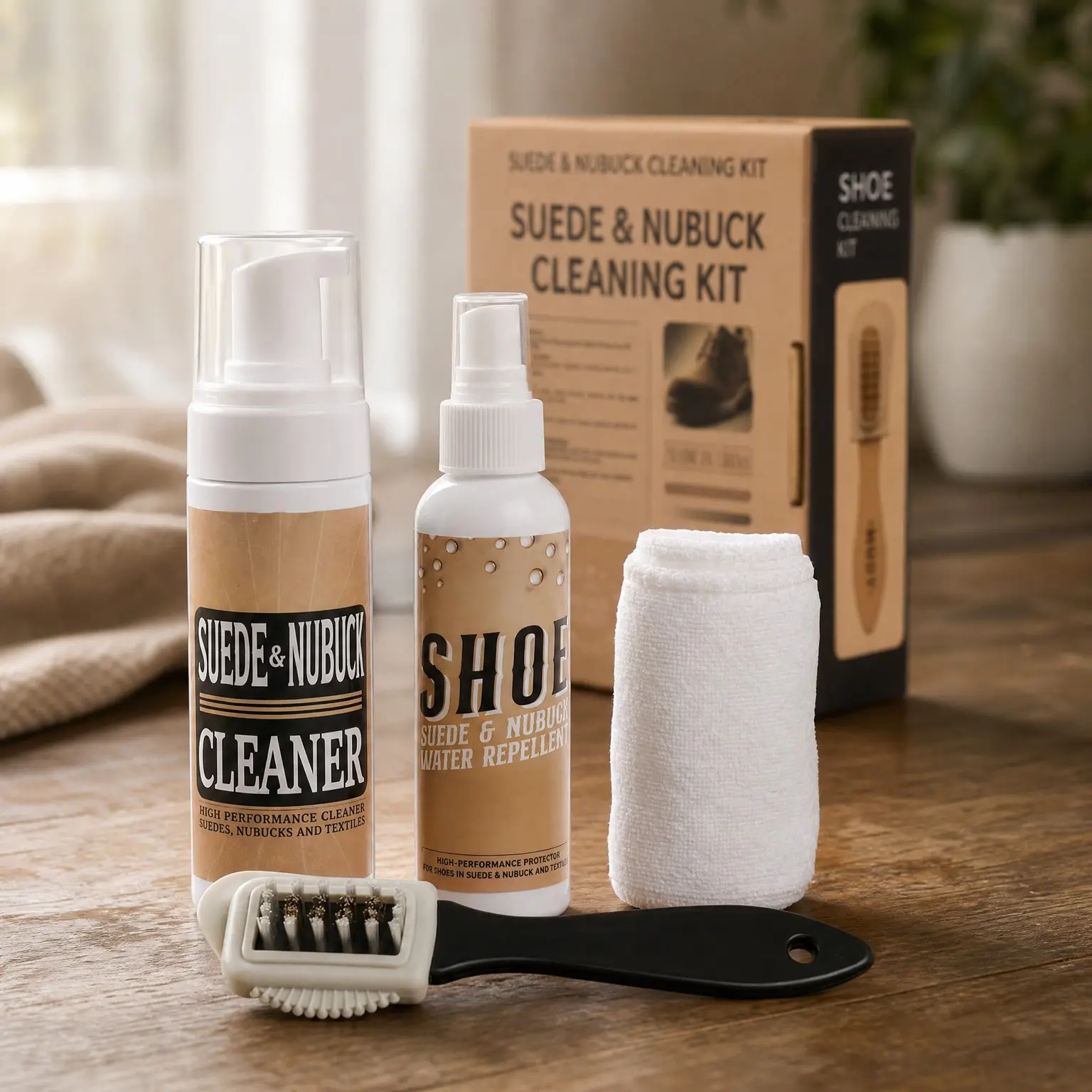 Suede & Nubuck Shoe Cleaner Kit with Water Repellent, 4-Side Suede Brush and Microfiber ClothGift