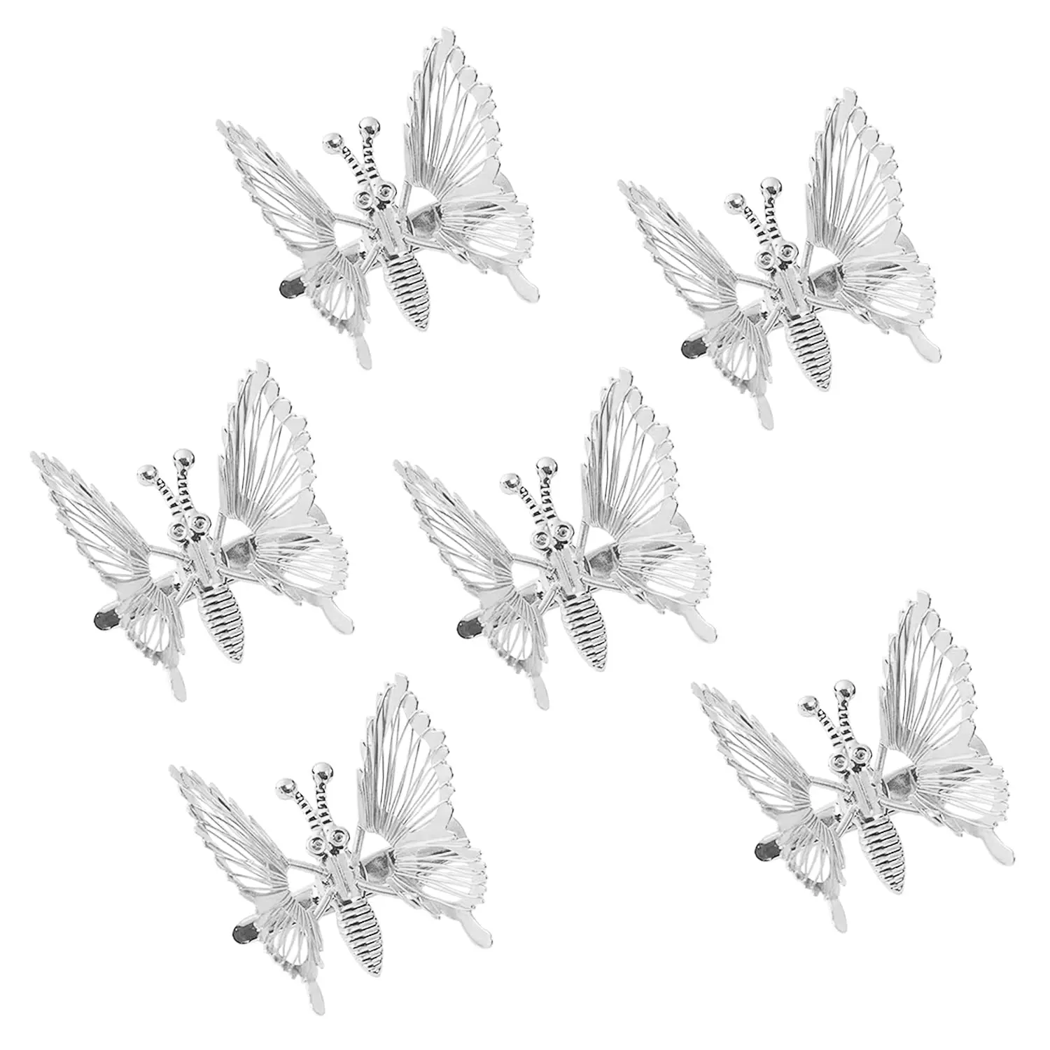 6 count  Metal Moving Butterfly Hair Clips, Cute Barrettes and Clamps, 90s Nostalgic Hair Accessories for Women and Girls ()