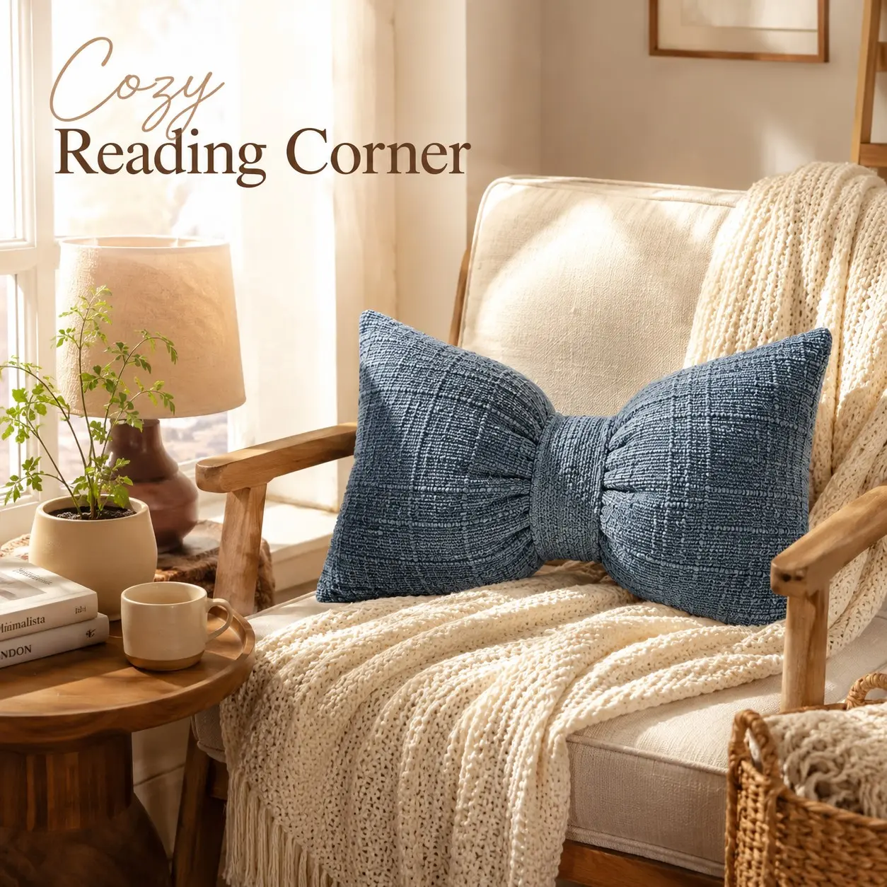 Butterfly Knot Cushion Pillow, 30x50cm Bamboo Texture Fabric Lumbar Pillow, Waist Cushion, Soft Comfortable Pad for Sofa Bedroom Living Room Decor