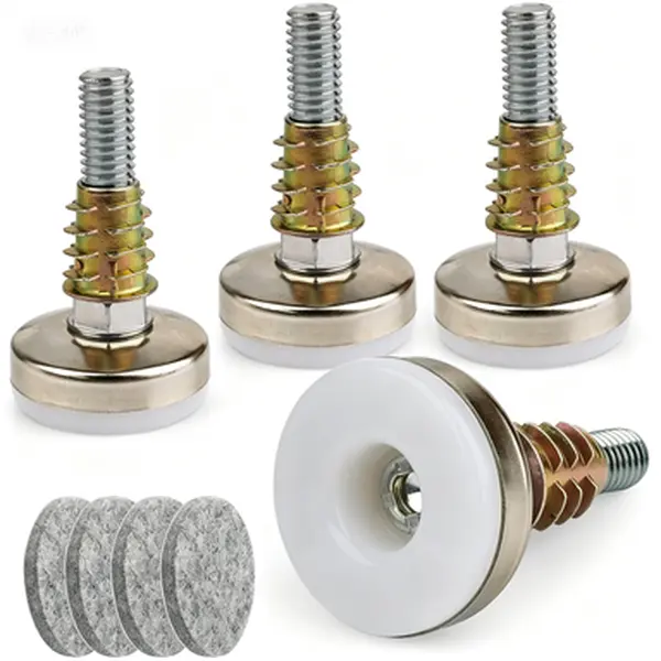 Adjustable Furniture Levelers Heavy Duty Support 1320LBs, Leveling Feet for Tables Chairs Cabinets Sofa Raiser, Large Base T-Nut Kit 3/8"-16 Thread, with 4 Felt Pads, 4 Pack