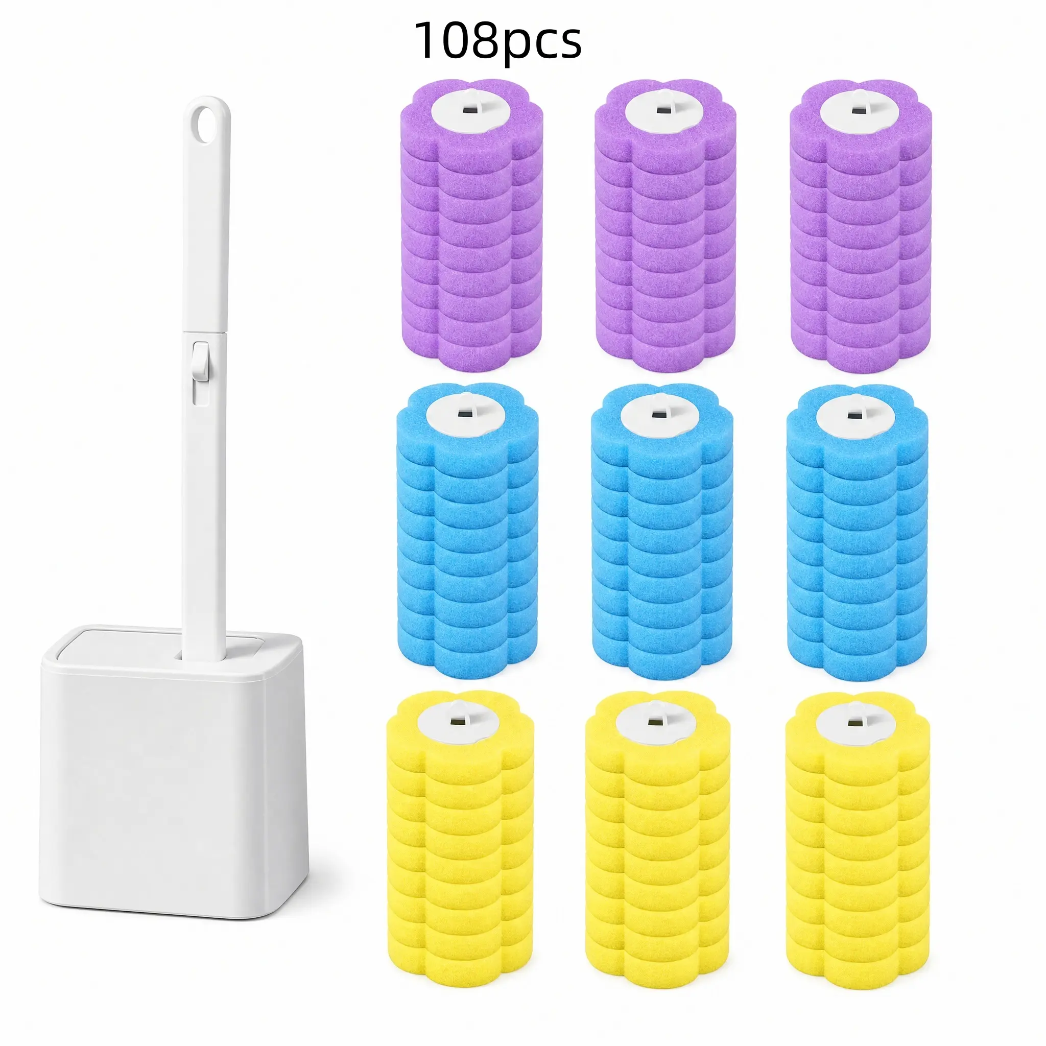 108pcs/72pcs/36pcs/24pcs,Disposable Toilet Brush, Toilet Bowl Wand Holder Set with  Cleaner Refills, Bathroom Cleaning System for Sink Bathtub Drain Wash Basin Urinal,Wall-Mount Scrubbing Toilet Brush Bathroom Cleaning Kit