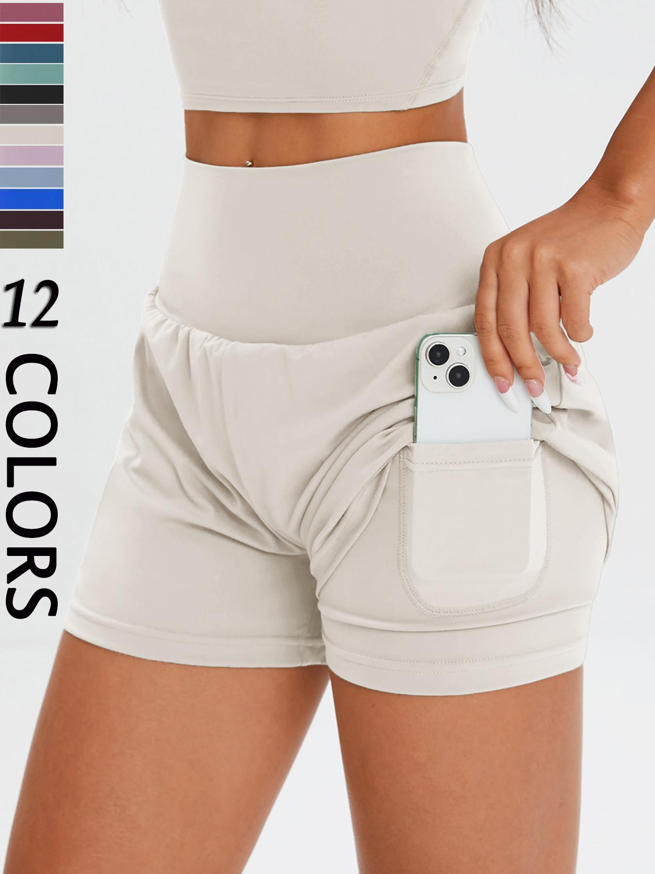 Women's Solid High Waist Sports Shorts, Casual Comfy Breathable Skinny Shorts for Exercise Yoga Gym Workout Running, Ladies Sportswear for All Seasons, Athletic Shorts, Workout Clothes Women, Summer Sports Shorts, Side Pocket Shorts, Athleisure Shorts