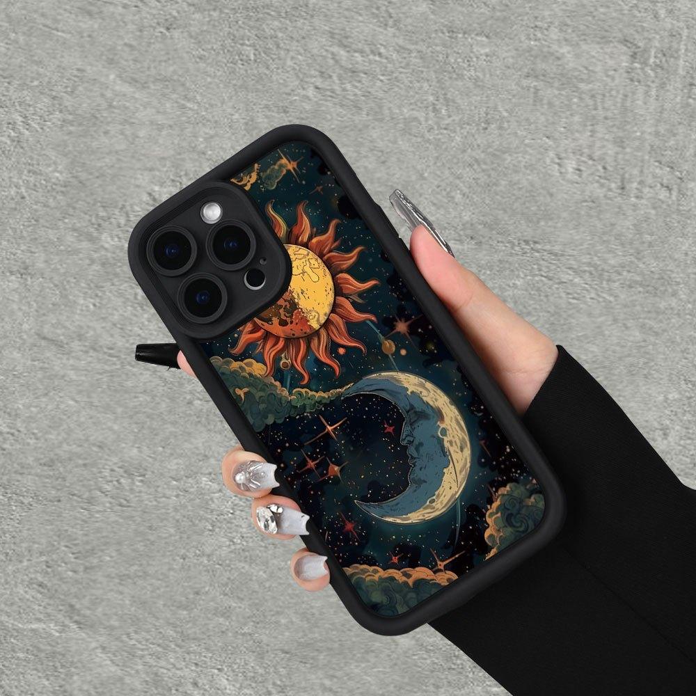 Sun and moon pattern TPU Case for iPhone 17 Pro Max 16 16e 15 14 Plus 13 12 Mini 11 Air X XS Straight Edge Drop-Resistant Rugged Durable Cover Shell Valentine's Day Gift 2D printing