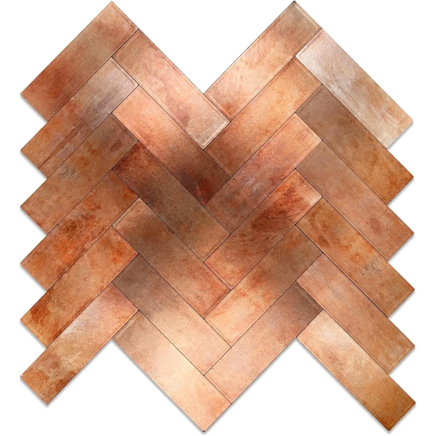 10 Sheets Retro Copper Herringbone Peel and Stick Backsplash for Kitchen Walls,Heat Resistant Stick  Backsplash PVC Metal Tiles, Peel and Stick Tile for Bathroom&Shower