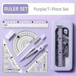 7 Piece School Supplies Set, Compass Ruler Triangle Kit, Student Drawing Tools, Exam Special Straight Edge, Soft Ruler, Multifunctional