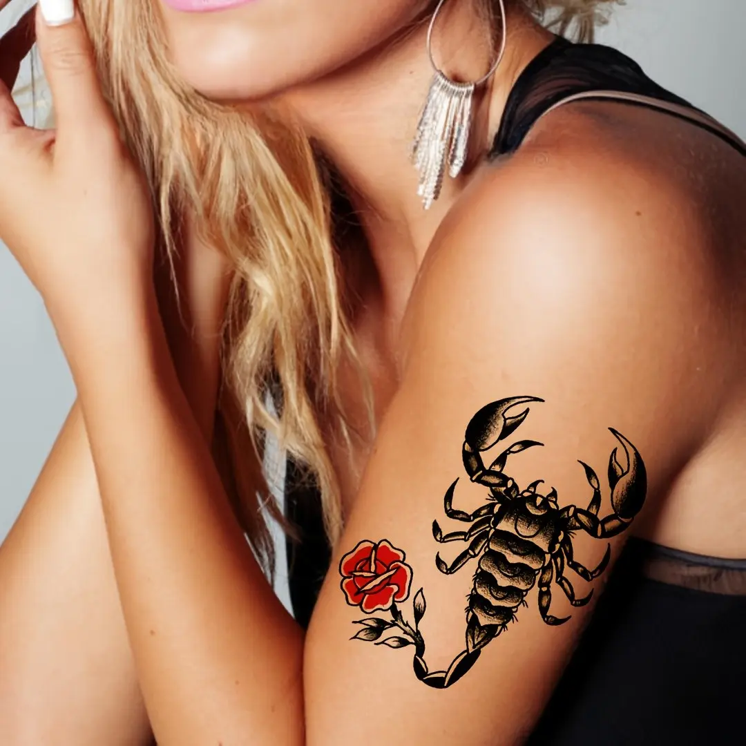 Punk Skull Scorpion Tattoo Stickers, 6-Pack Temporary Body Art, Halloween Party Decor, Dark Fantasy Design, Unisex Flower & Scorpion Patterns