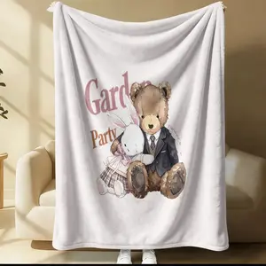 Cute teddy bear rabbit printed blanket, suitable for all seasons, suitable for beds, sofas, cars, room decorations, and gifts, suitable for children or adults