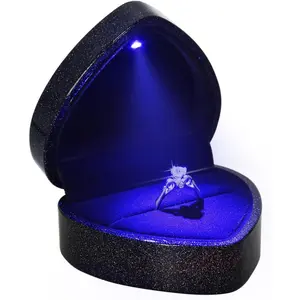 Luxury LED Lighted Ring Box - Heart Shaped Elegant Starry Sky Ring Case for Wedding Rings, Perfect for Engagement, Proposal, Anniversary, Ceremony, and Gift GivingGift.