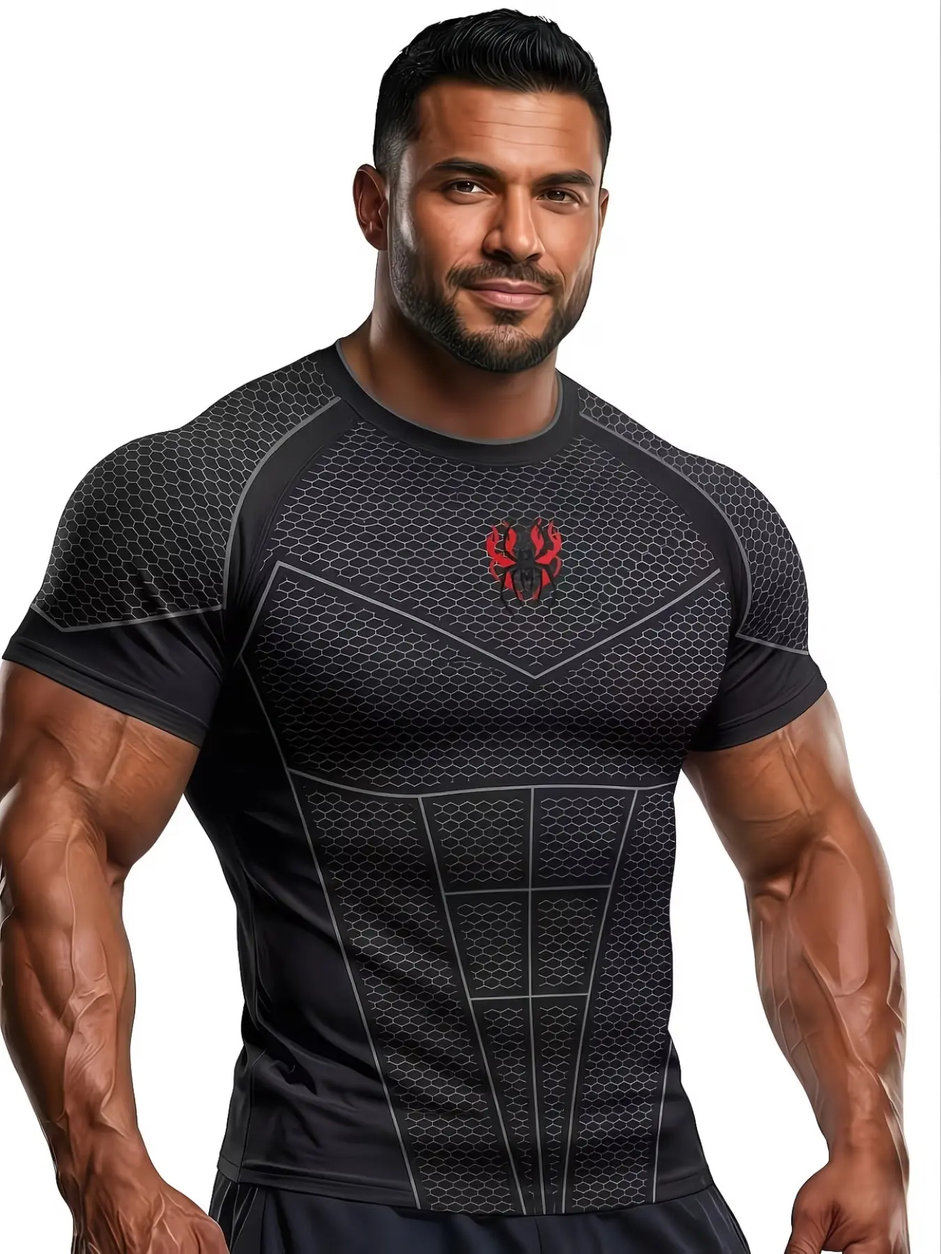 Men's Spider-Man Honeycomb Mesh Fitness T-Shirt, High Elasticity Quick-Dry Breathable Compress Fabric, Slim Fit Muscle Show Design
