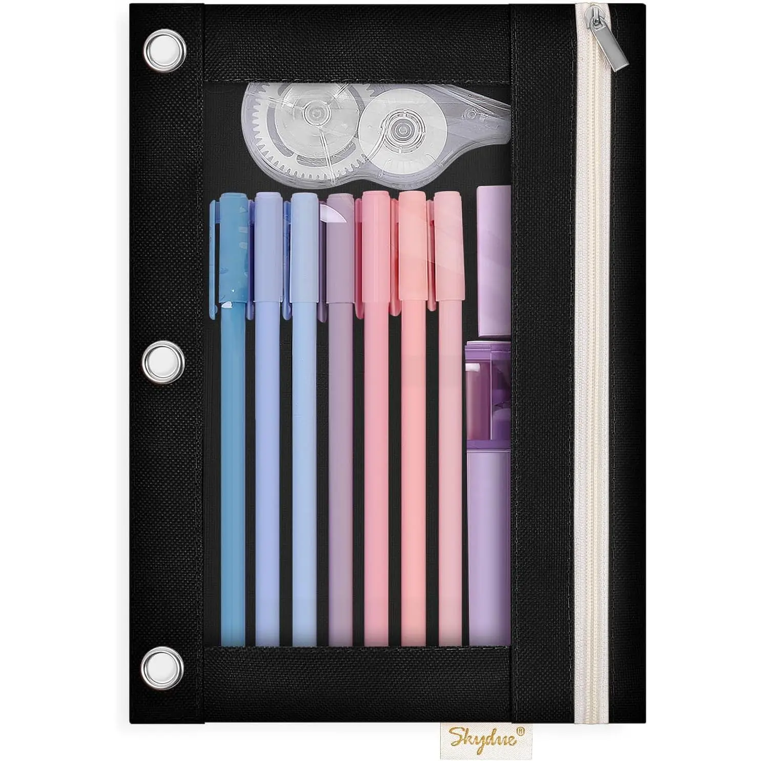 Pencil Pouch for 3 Ring Binder, Zipper Pencil Pouches for Girls Boys, Clear Window Pencil Bag, 3 Ring Pencil Pouch Case for Binder, Durable Organizer for School Supplies
