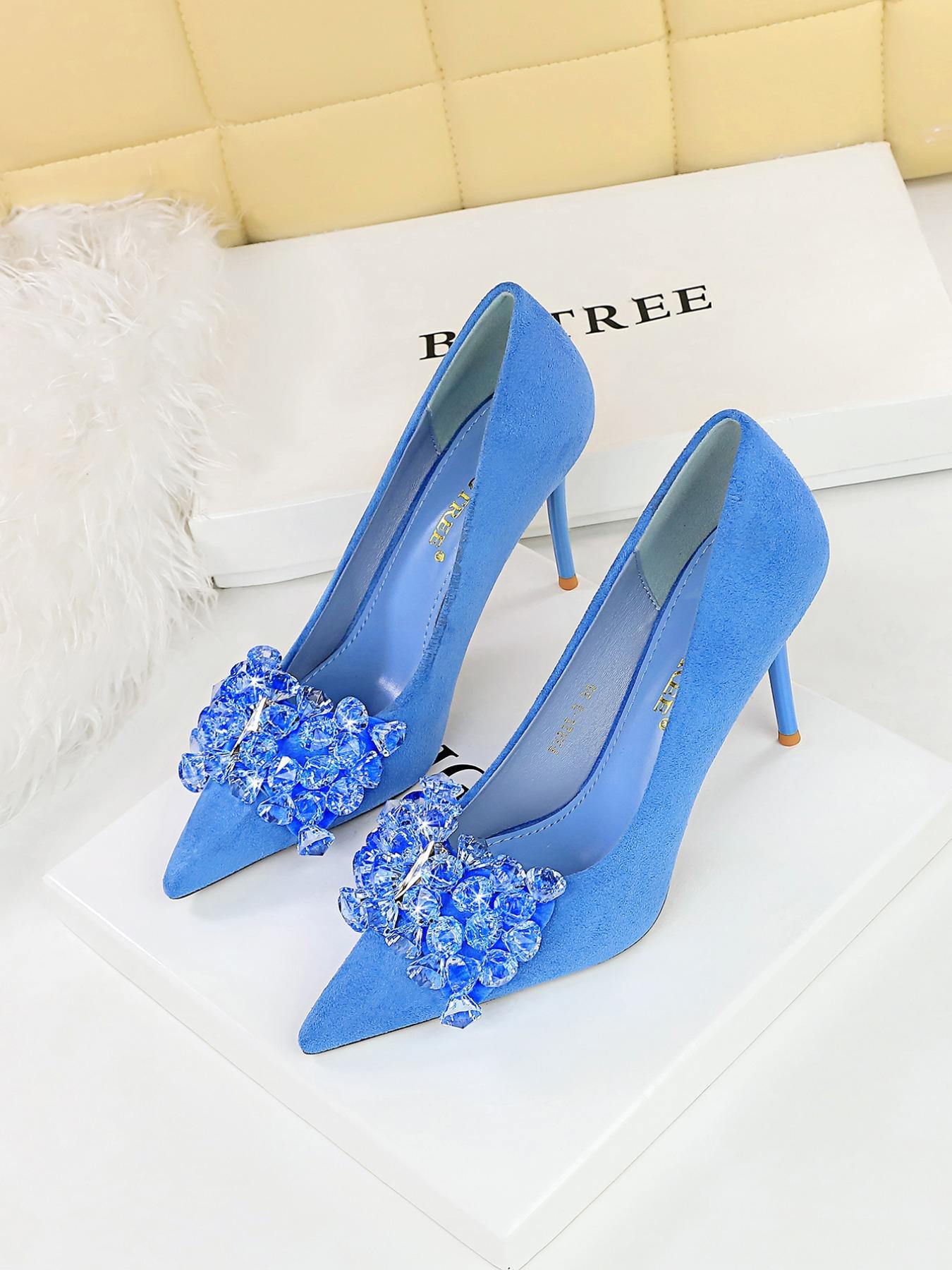 Women's Rhinestone Decor Bowknot Design Classy Stiletto Heels, Elegant Pointed Toe High Heel Shoes for Party, Banquet, Fashion Heeled Shoes for Women & Girls