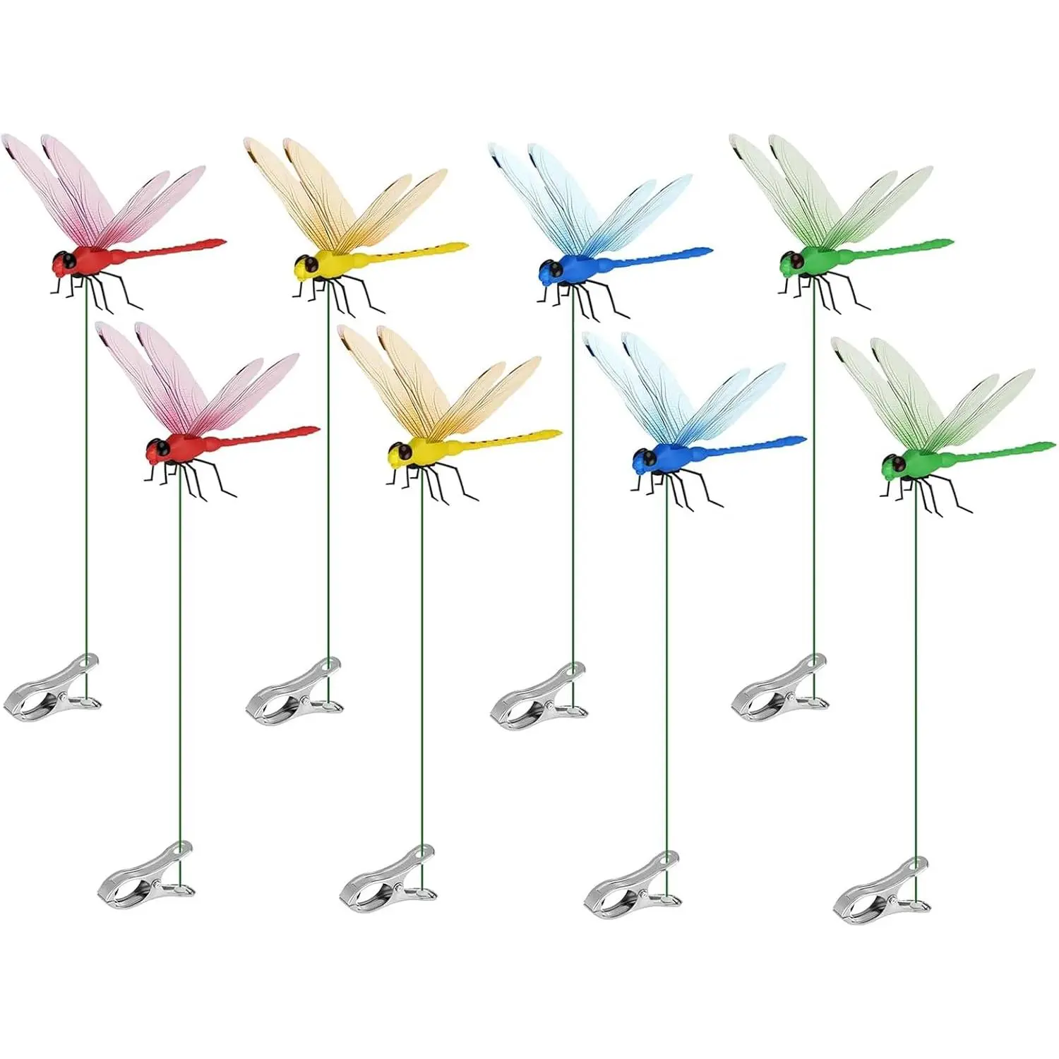 8 Pack Realistic 3D Dragonfly Clips for Outdoor Garden Decor, Realistic Fake Insects Deter Wasps & Flies, Clip-on Stakes for Plants, Patio, Hats, Horses