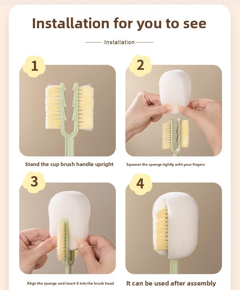Long-handled multi-functional 5-in-1 cup brush, a handy tool for cleaning water cups, specially designed for cleaning thermos cup lids and baby bottles