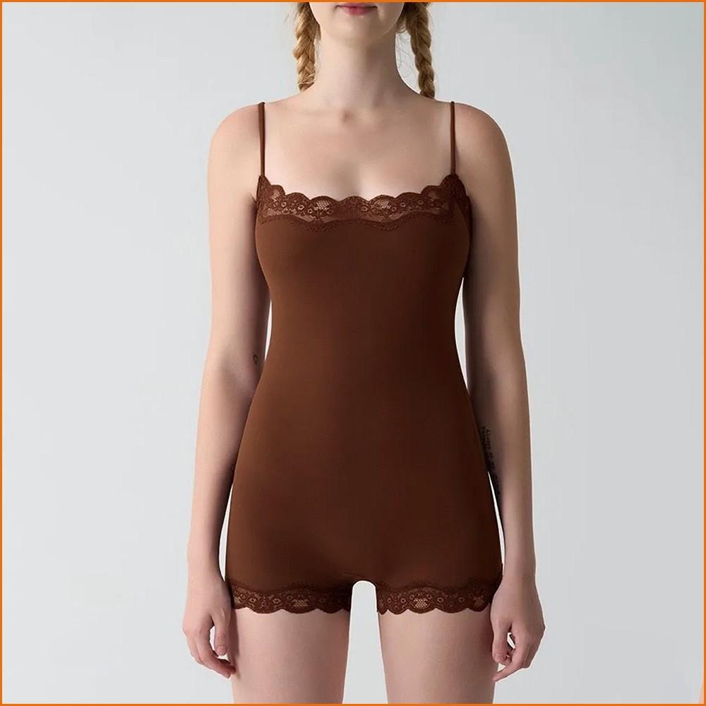 KODA & CO 04 New Lace-Trim Spaghetti Strap Backless Bodycon Sexy Yoga Workout Bodysuit