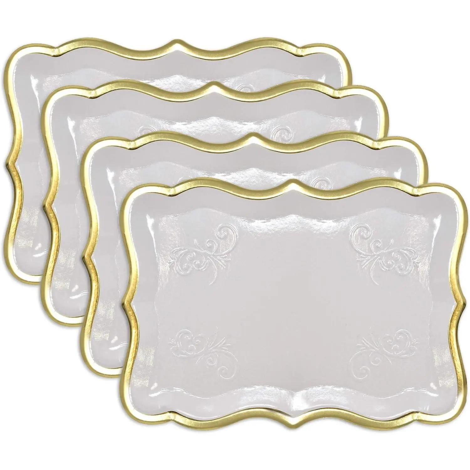 Decorative Trays 10 Pack Gold Rim Display Cardboard Platters 9 x 13 Inch for Wedding Birthday Party Dessert Decor