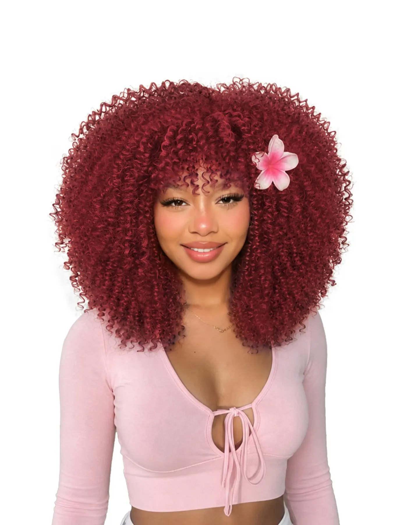 Afro Curly Wig with Bangs 12 Inches, Synthetic Afro Wig for Women, Heat Resistant Burgundy Short Kinky Curly Wigs, Ideal for Daily Party