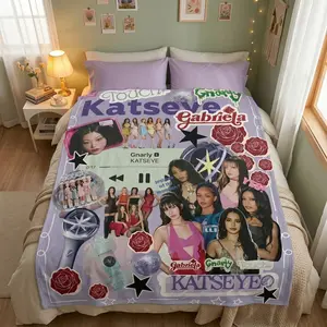 Katseye Beautiful Chaos Tour Flannel Blanket - Kpop Group Collage HD Print Throw, Ultra Soft Cozy Warm Lightweight Plush, Perfect for Bedroom Couch Sofa Decor, Kpop Fans Aesthetic Merch, Ideal for Birthday Christmas Gift
