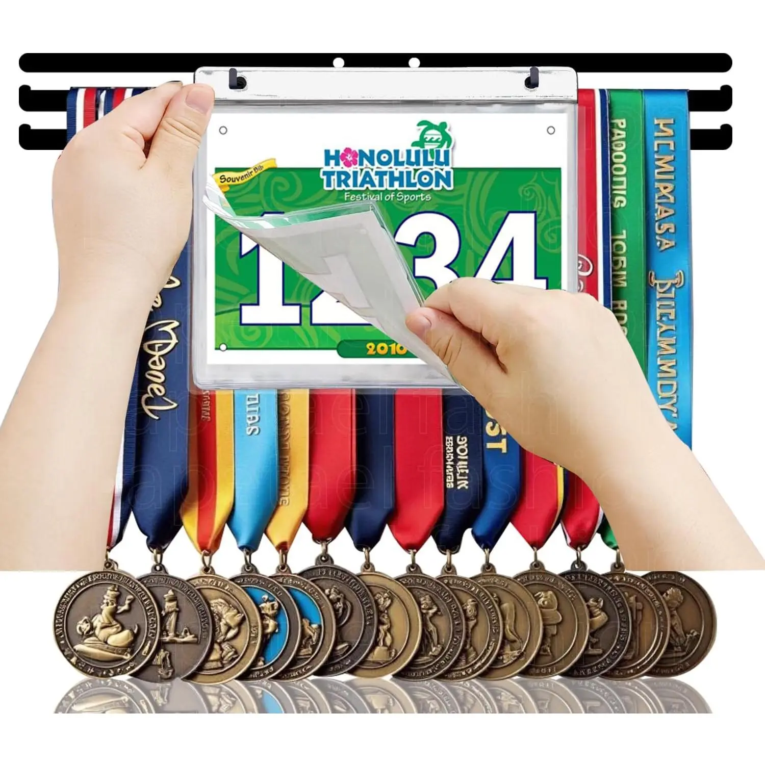 Bib Race Medal Holder Wall Hanger,Marathon Medal Display and Runner Medal Hanger Display,Running Medal Display, Running Medal Hanger Display,Medal Holder for Wall, Sports Medal Hanger Display Gifts