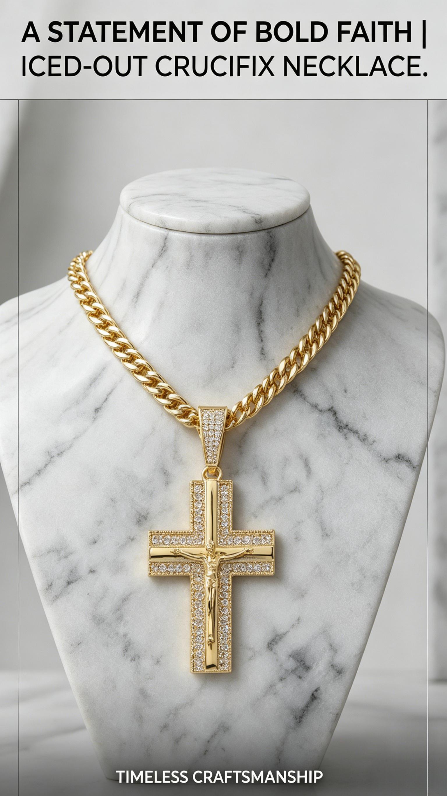 Men's Hip Hop Cross Necklace Iced Out Design with Cuban Chain