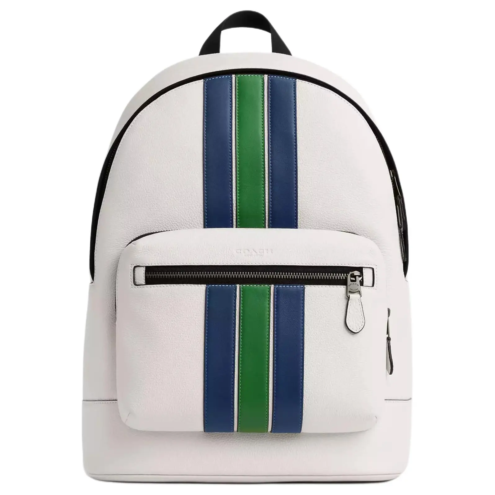 COACH West 32 Striped Leather Backpack – Large, Men’s, Chalk White with Mixed Colors