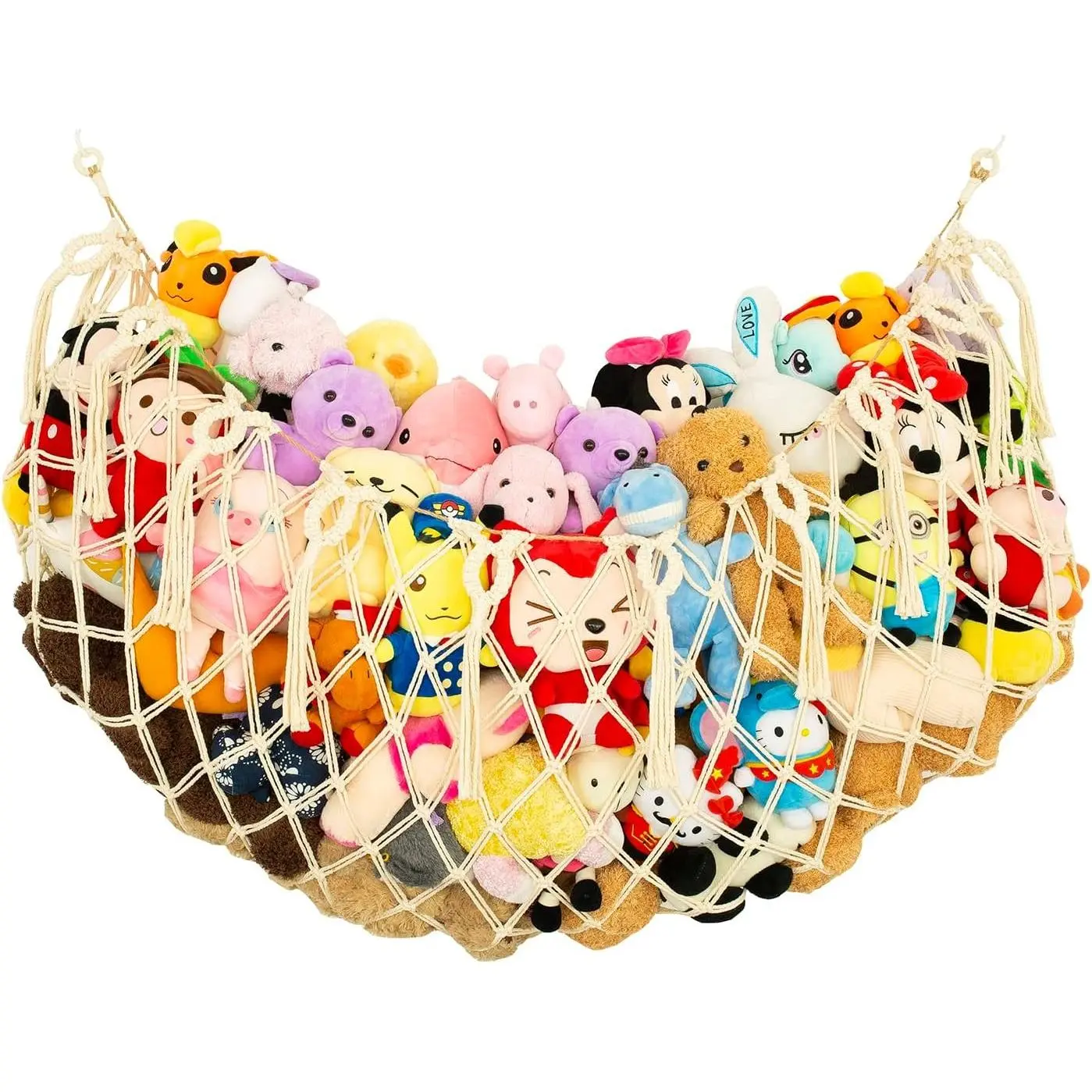 XL Cotton Wood Handmade Macrame Stuffed Animal Net/Hammock - Flat Wall-Mounted Organiser, Mother’s Gift for Plush Toy Storage & Display (Cream)