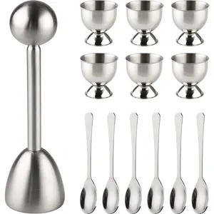 Egg Cracker Topper Set of 13 Egg Cups for Soft Boiled Eggs Tool Set Includes 1 Egg Topper Cracker 6 Egg Cups 6 Spoons (egg cup 13)