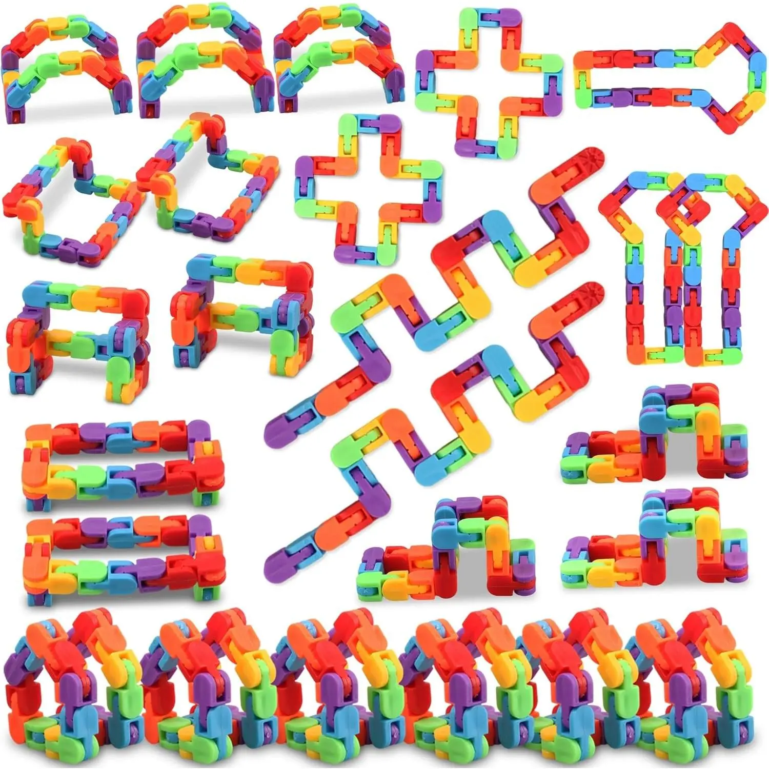 30pcs Fidget Toys Bulk for Kids: Snap and Click Sensory Puzzle, Goodie Bag, Treasure Box Prizes, Birthday Gifts, Stocking Stuffers, Classroom Reward for Student, Teen, Rainbow Party Favors