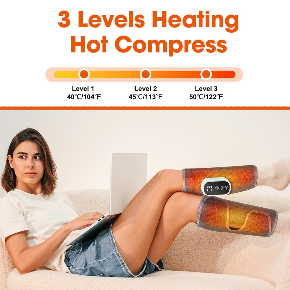 Wireless 360° Air Pressure Calf Massager Hot Compress Electric Airbag Compression Leg Massage Wrap 3 Modes 3 Heating Levels Foot Calf Muscle Relax Blood Circulation