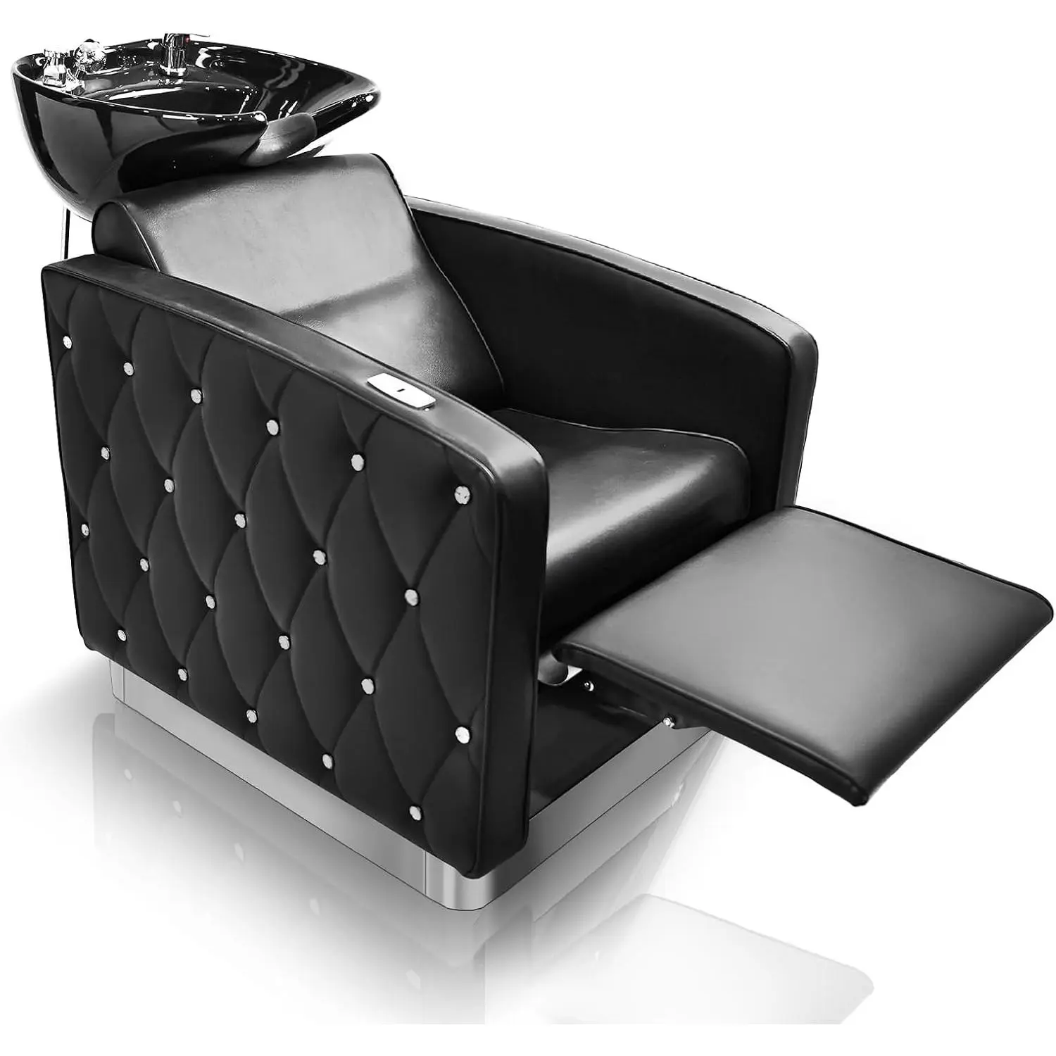 OmySalon Shampoo Bowls for Salon Electric Shampoo Chair with Reclining Legrest & Tilting Porcelain Shampoo Sink, Hair Washing Station Backwash Barber Chair, Shampoo Unit for Beauty Spa Barbershop