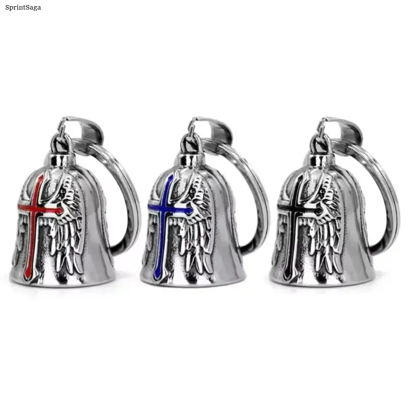 3pcs Funky Metal Motorcycle Bells - Adult Biker Guardian Angel Protection Pendants, Casual Daily Everyday Auspicious Punk Bike Decor, Rider Road Safety Gift, Peppy, Adults, Birthday, Guardian Wings, Decorative And Functional, Fashion