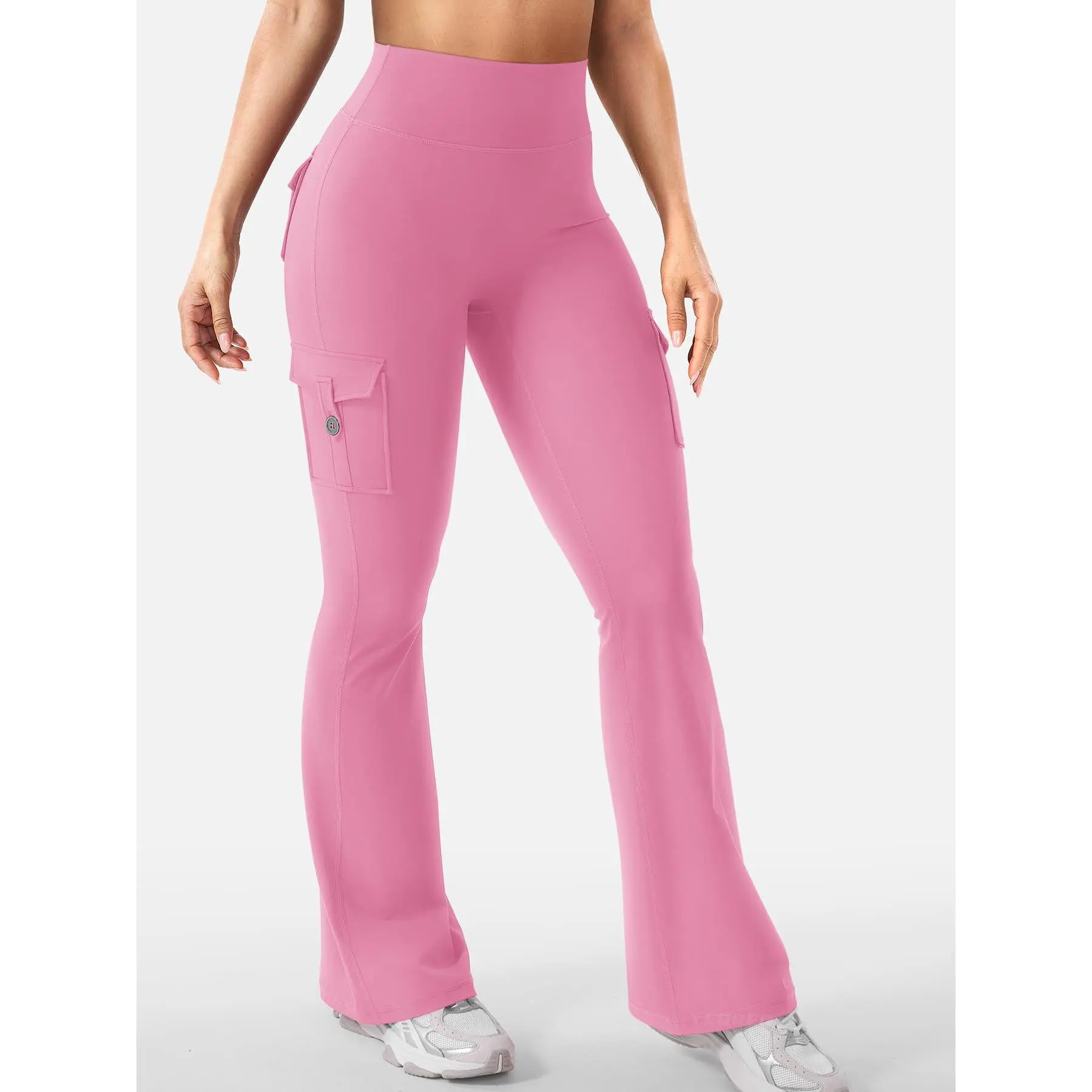 Women's Workout Flare Leggings with Pockets Hidden Scrunch High Waisted Cargo Gym Yoga No Front Seam Leggings Flared Joggers Fitness Outfit