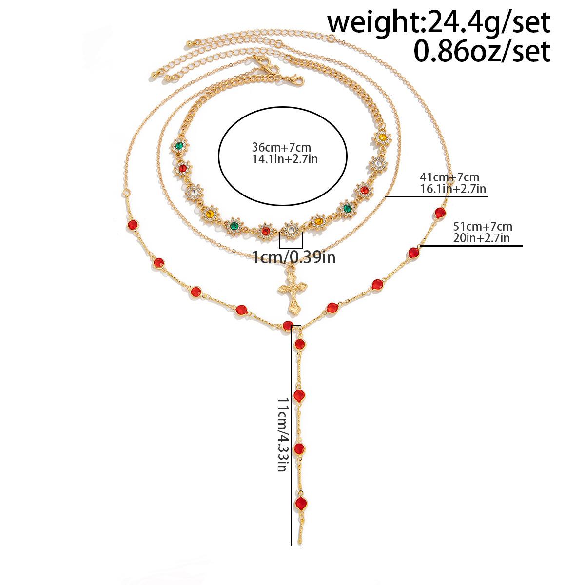 3Pcs Cross Flower Crystal Necklace Set Rhinestone Inlay Layered Chain Dainty Trendy Stackable Jewelry Copper Plated Fashion Minimalist Cute Accessories for Women Girls Daily Party Dating Casual Street Style Wear